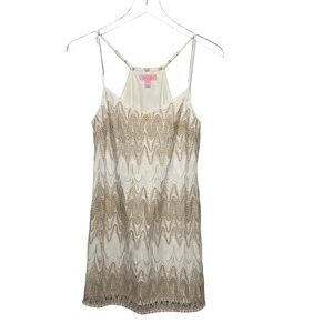 Lilly Pulitzer Mini Dress Sparkly Gold Thread Crochet Adjustable Straps XXS